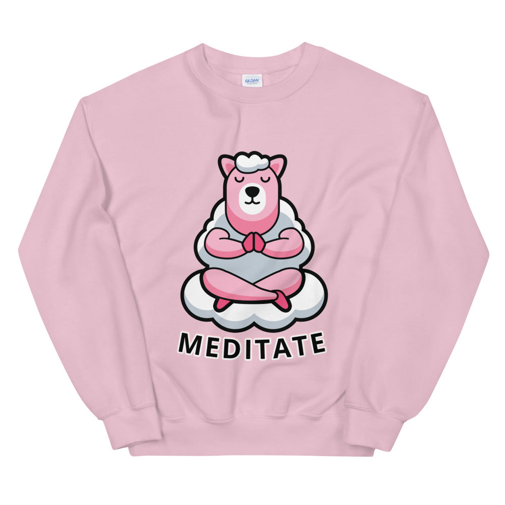 Cute Llama Meditate Crewneck Sweatshirt for Women