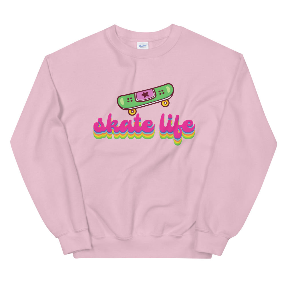 Skate Life Sweatshirt | Cool Pop Colors Skateboard Crewneck for Women