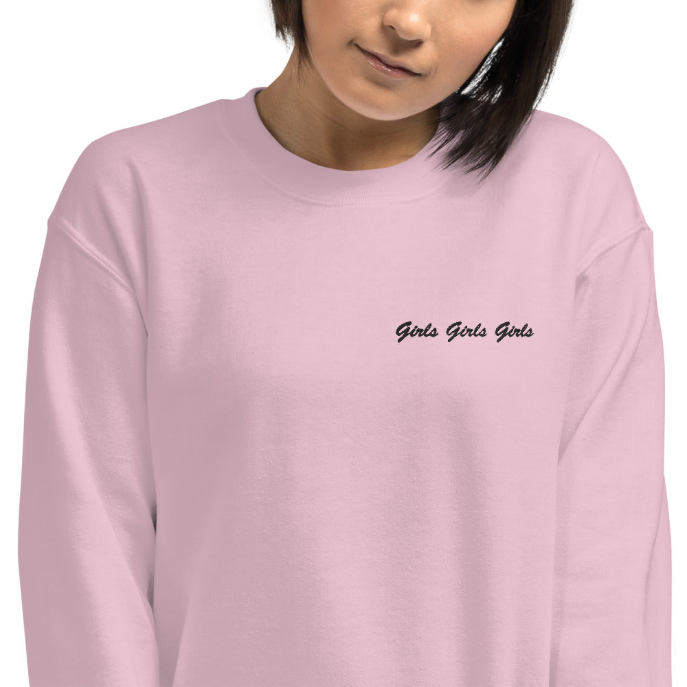 Embroidered Girls Girls Girls Crewneck Sweatshirt for Women