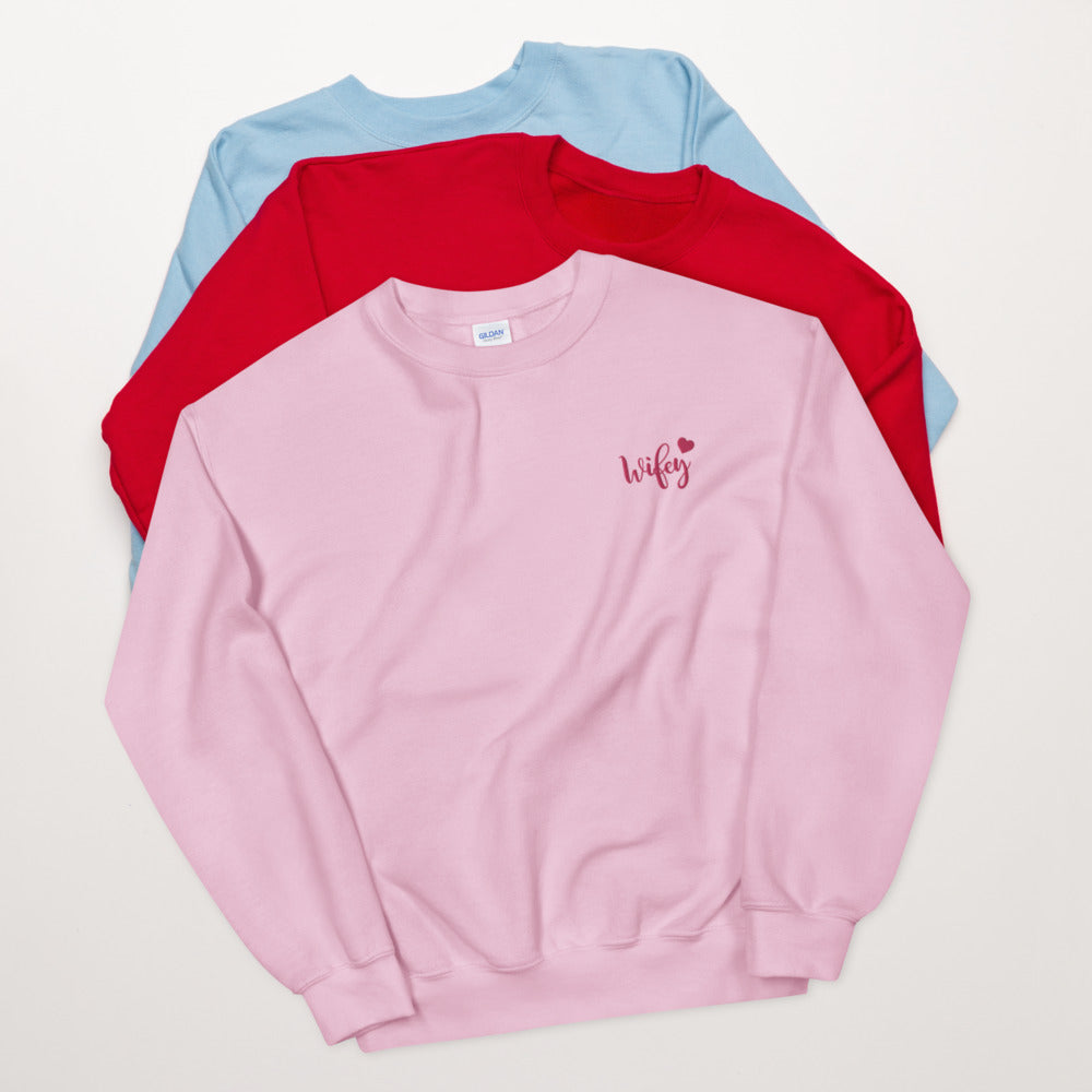 Wifey Crewneck Sweatshirt | Embroidered Wifey Pullover for Your Wife