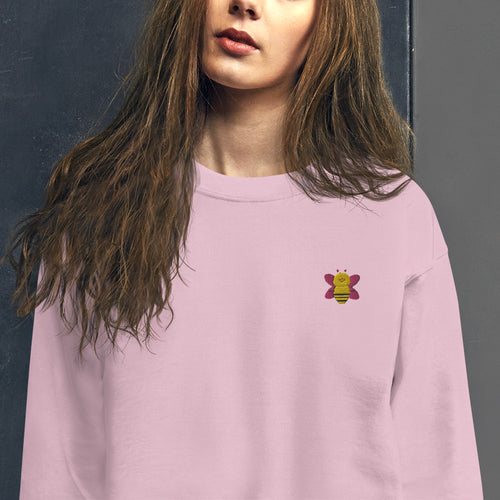 Bee Embroidered Pullover Crewneck Sweatshirt for Women