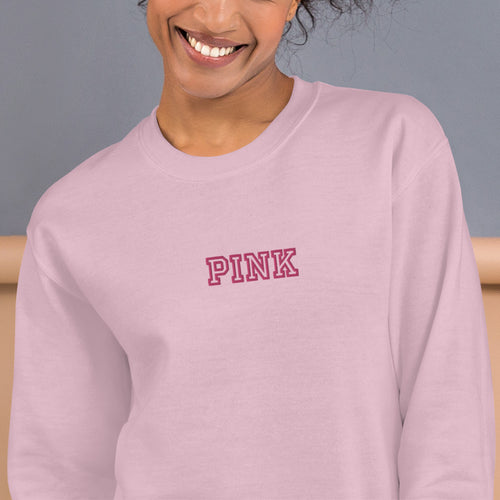 Pink Custom Embroidered Pullover Crewneck Sweatshirt