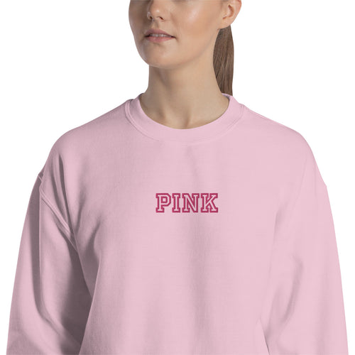 Pink Custom Embroidered Pullover Crewneck Sweatshirt