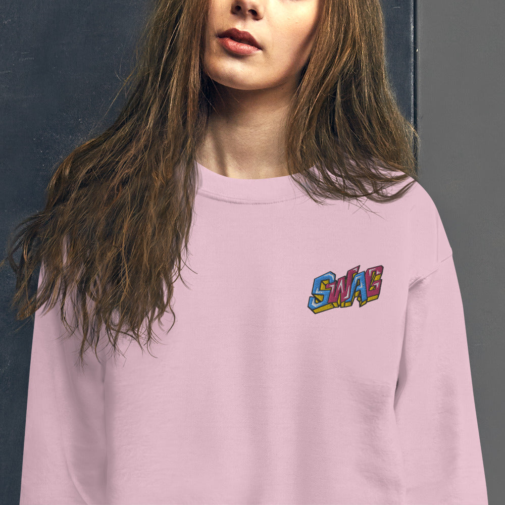 Swag 3D Graffiti Art Word Embroidered Pullover Crewneck Sweatshirt