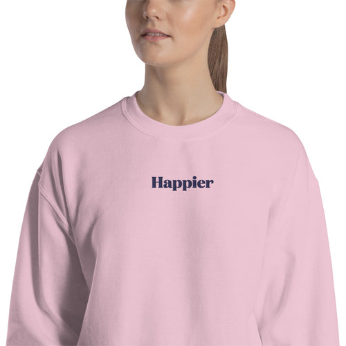 Happier Sweatshirt Embroidered Contented & Cheerful Pullover Crewneck