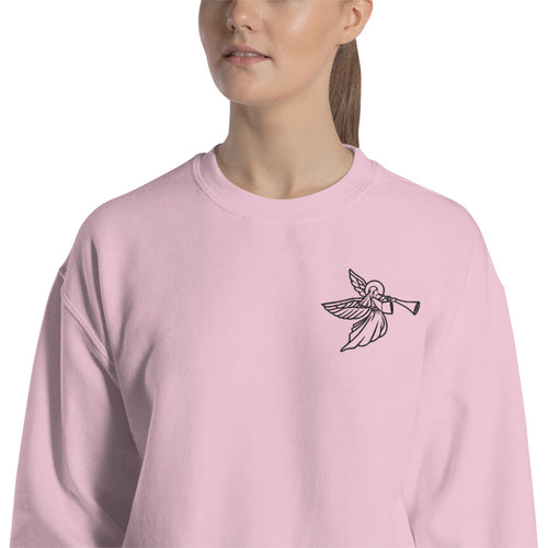 Flute Angel Embroidered Crewneck Sweatshirt for Women