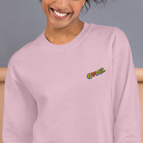Coder Sweatshirt Embroidered Coding Lover Girl Pullover Crewneck