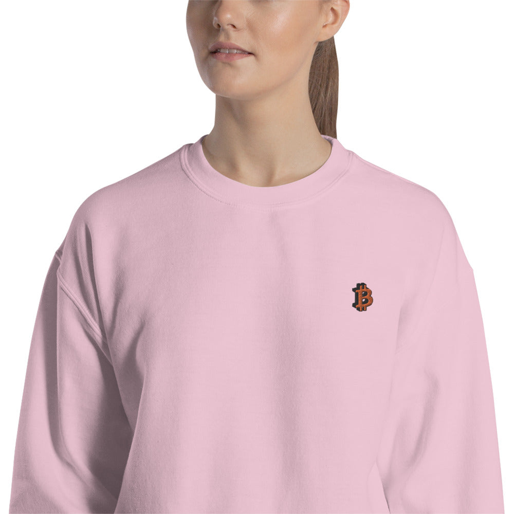 3D Embroidered Bitcoin Symbol Pullover Crewneck Sweatshirt Women