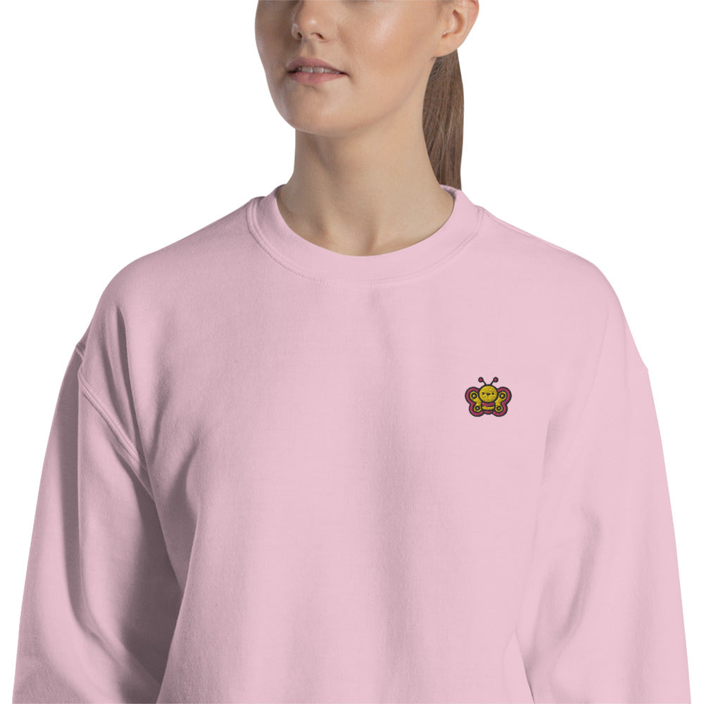 Butterfly Sweatshirt Embroidered Cute Little Butterfly Pullover Crewneck