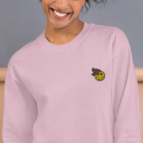 Flower Love Emoji Sweatshirt Embroidered Love Smiley Pullover Crewneck