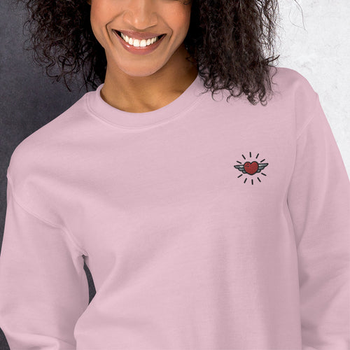 Angel Wing Heart Sweatshirt Embroidered Heart Wings Pullover Crewneck