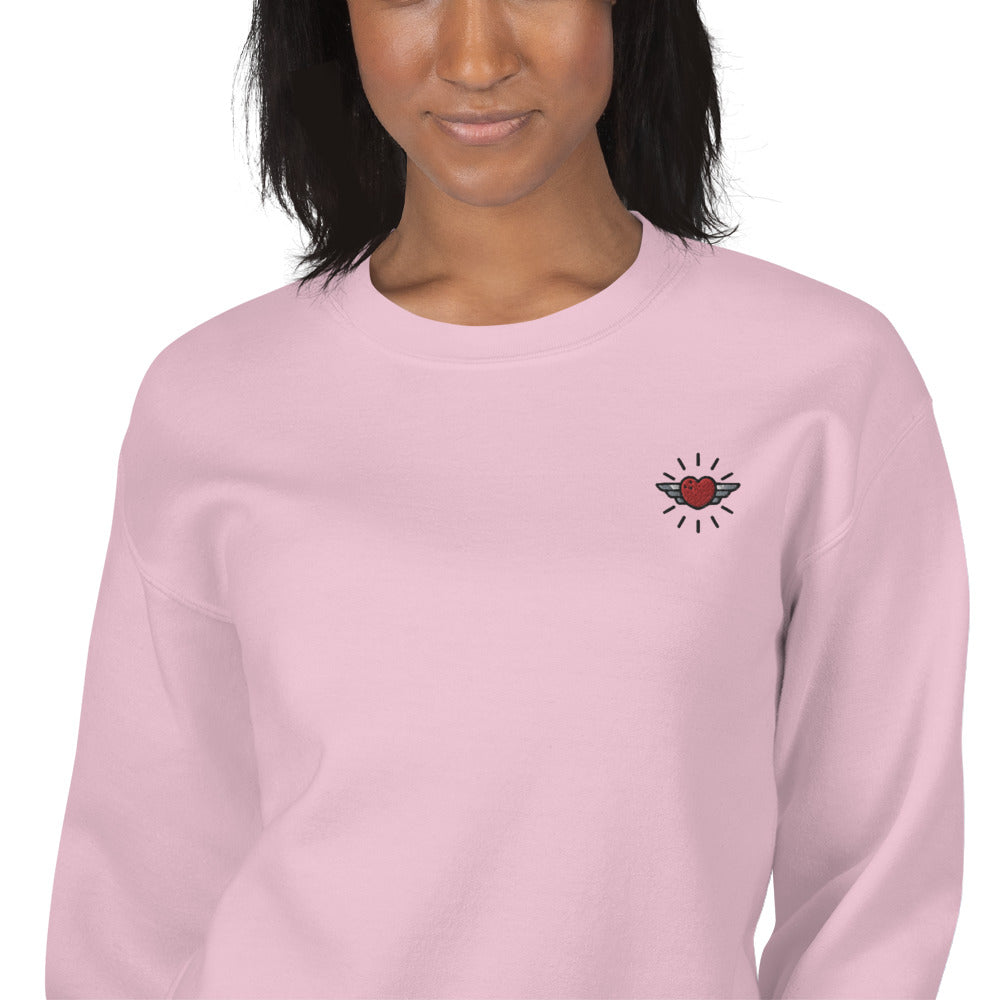 Angel Wing Heart Sweatshirt Embroidered Heart Wings Pullover Crewneck