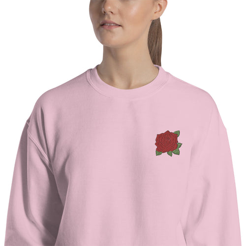 Red Rose Sweatshirt Embroidered Red is The Rose Crewneck