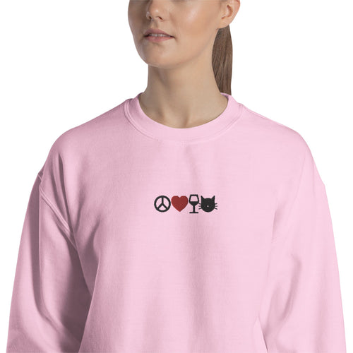 Peace Love Wine Cats Sweatshirt Embroidered Pet Pullover Crewneck