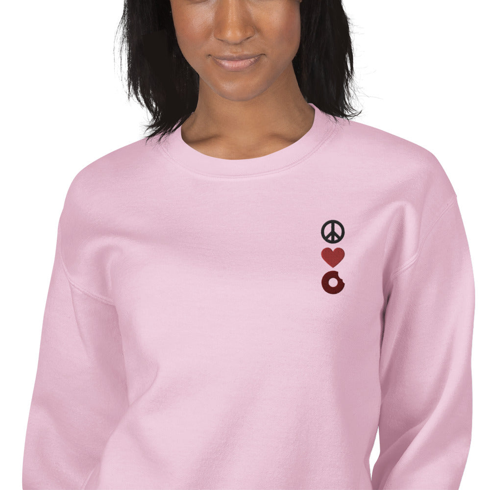 Peace Love and Little Donuts Sweatshirt Embroidered Pullover Crewneck