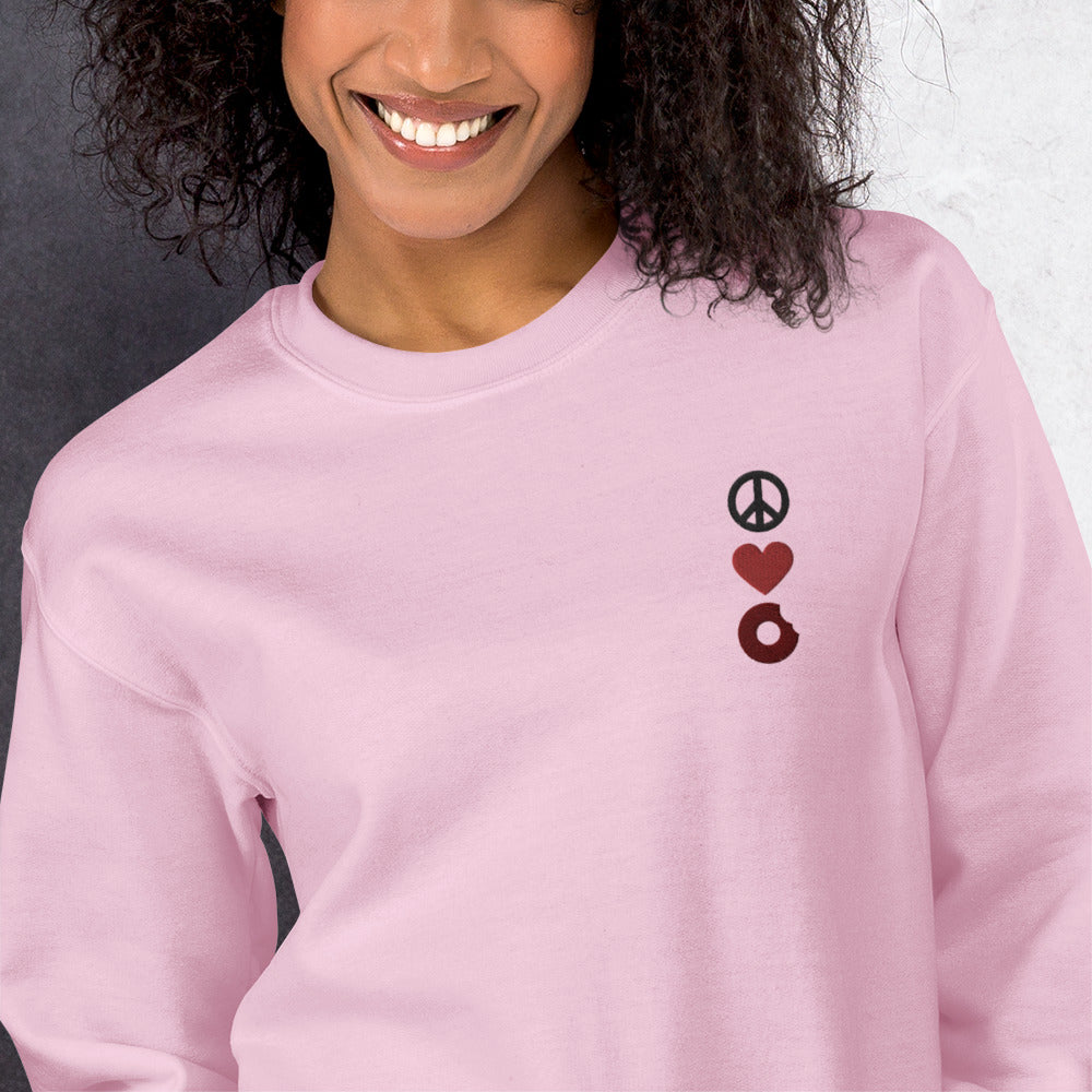 Peace Love and Little Donuts Sweatshirt Embroidered Pullover Crewneck