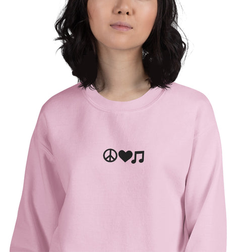Peace Love Music Sweatshirt Embroidered Cute Pullover Crewneck