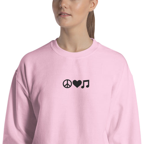 Peace Love Music Sweatshirt Embroidered Cute Pullover Crewneck