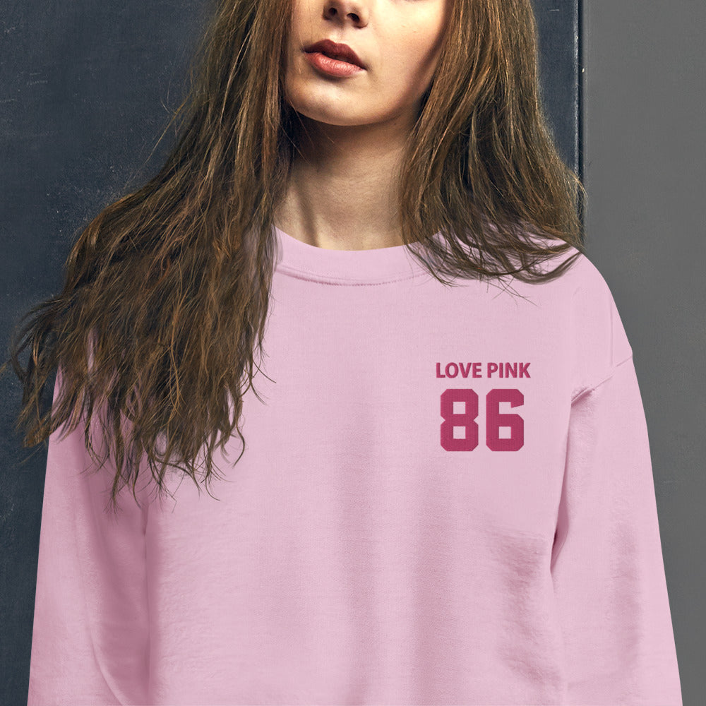 Love Pink 86 Sweatshirt Embroidered Pink Love Pullover Crewneck