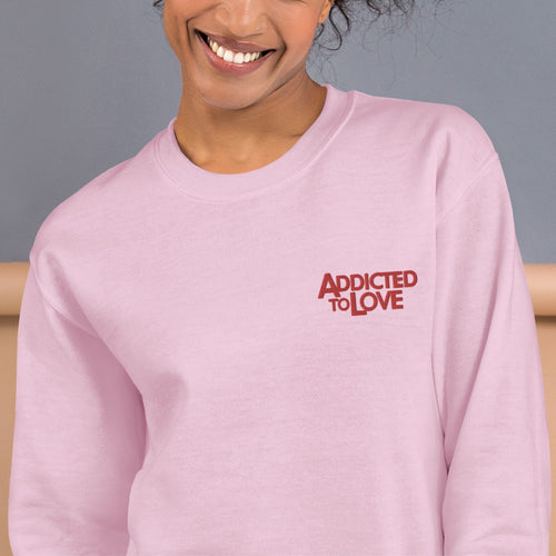 Addicted to Love Pink Sweatshirt Embroidered Pullover Crewneck