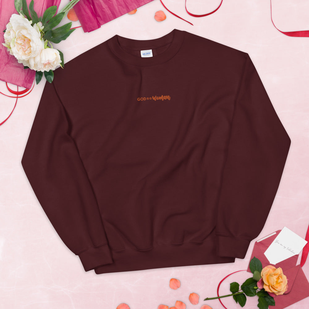God is A Woman Sweatshirt Embroidered Pullover Crewneck