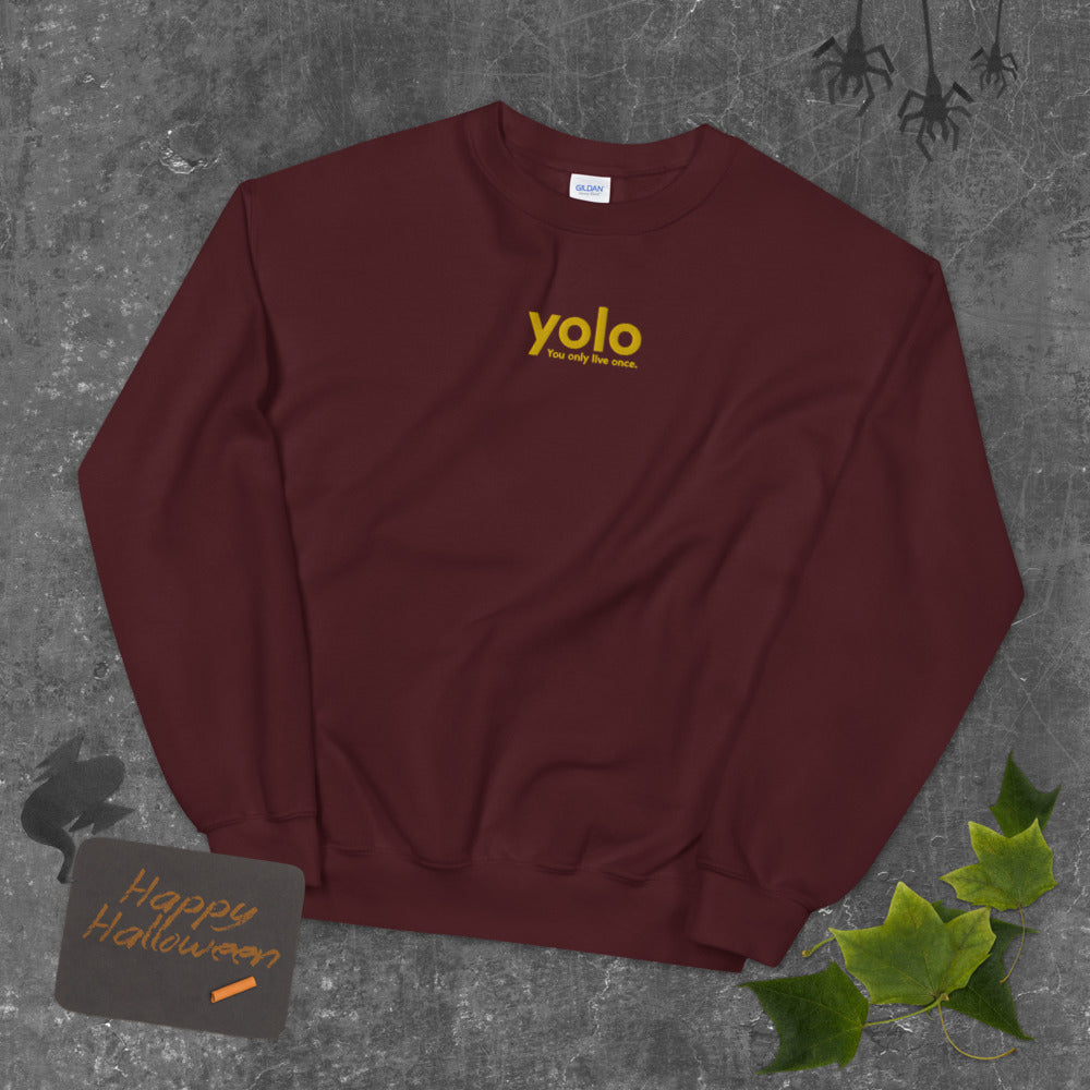 Yolo Sweatshirt Embroidered You Only Live Once Pullover Crewneck