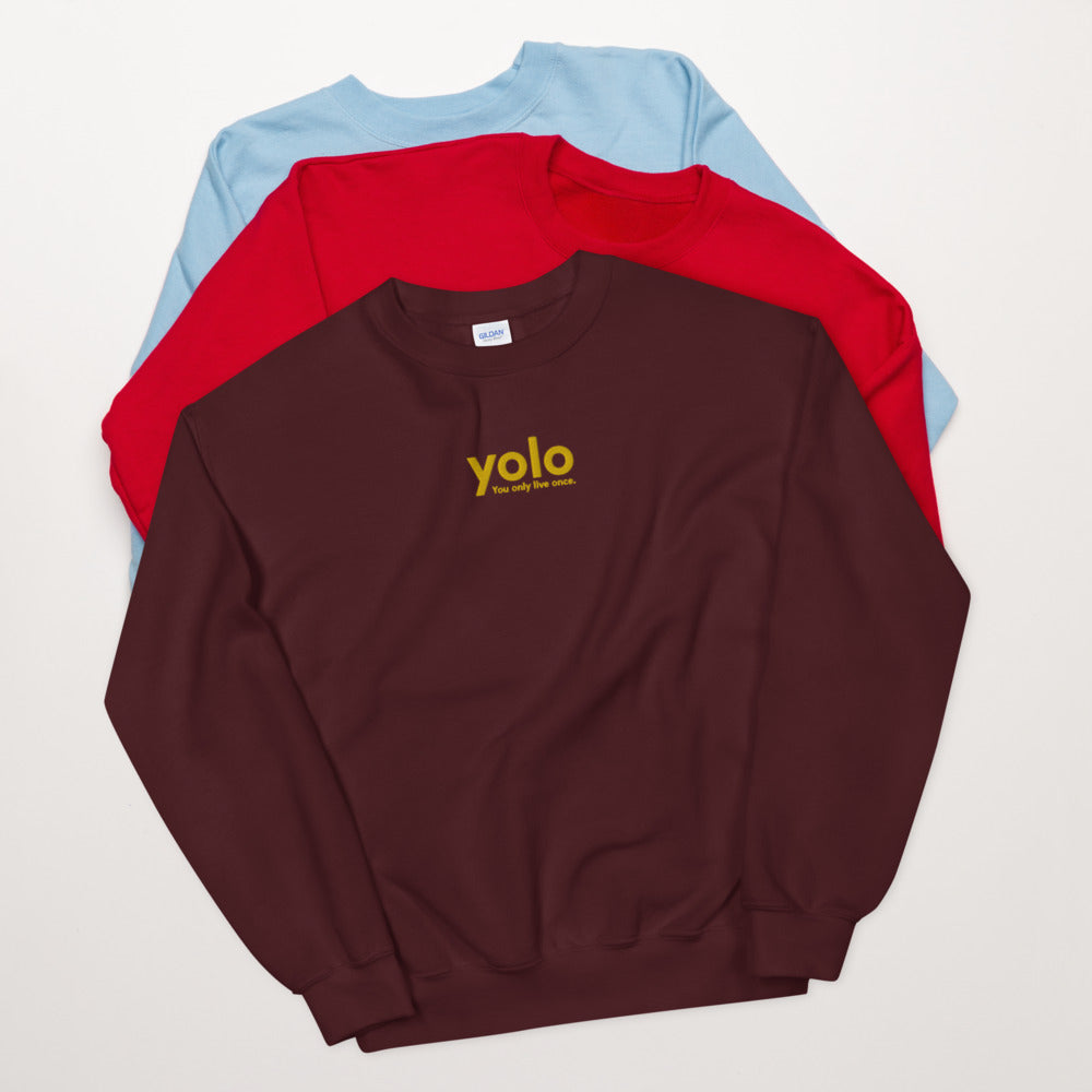 Yolo Sweatshirt Embroidered You Only Live Once Pullover Crewneck