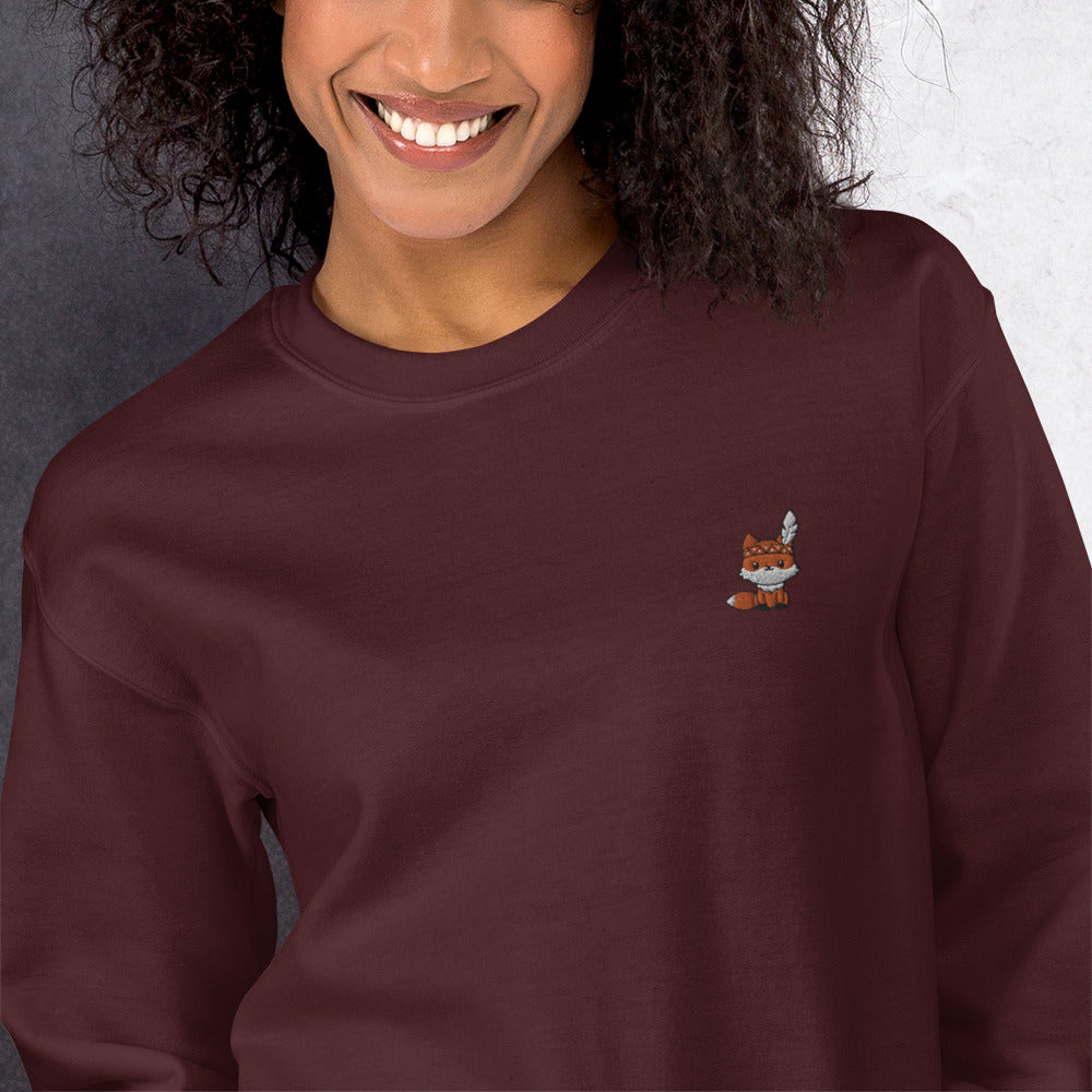Kawaii Fox Embroidered Pullover Crewneck Sweatshirt for Women