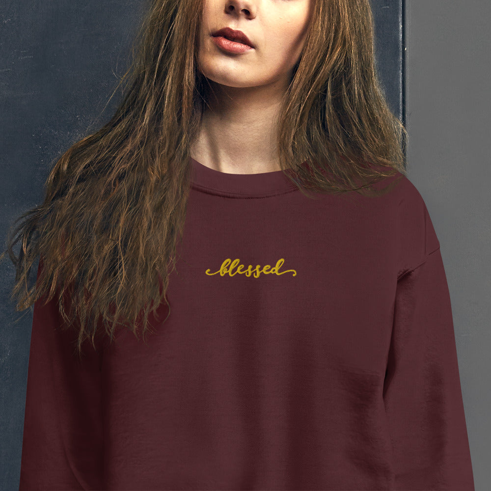 Blessed Sweatshirt Embroidered Feeling Adored Pullover Crewneck