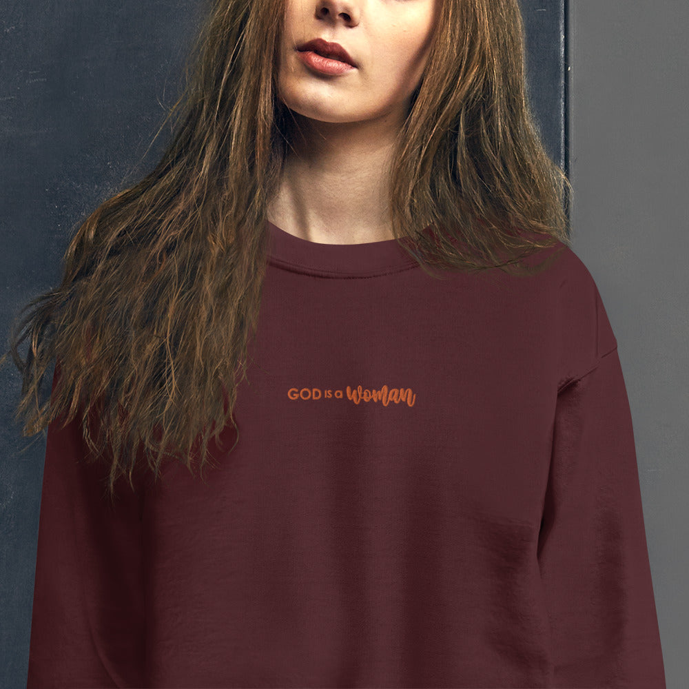 God is A Woman Sweatshirt Embroidered Pullover Crewneck