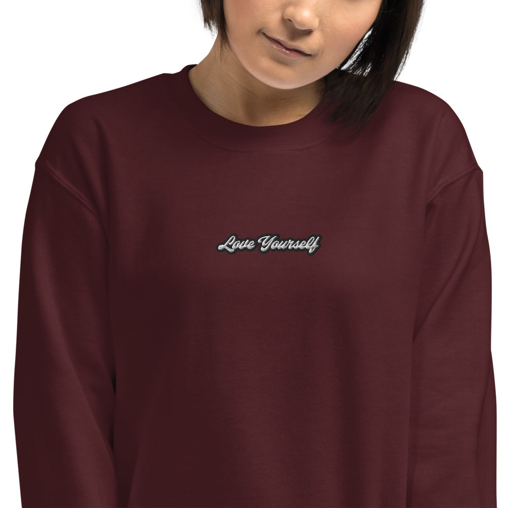 Love Yourself Embroidered Pullover Crewneck Sweatshirt For Women