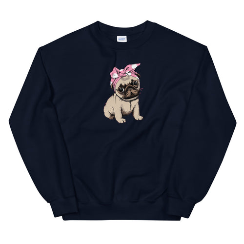 Cute Pug Girl Pullover Crewneck Sweatshirt for Women