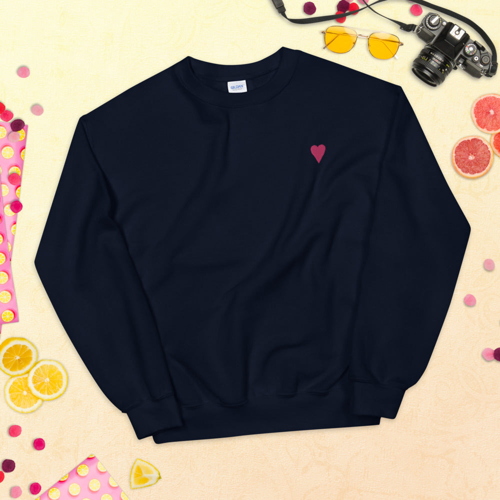 Heart Sweatshirt Cute Embroidered Heart Pullover Crewneck for Women