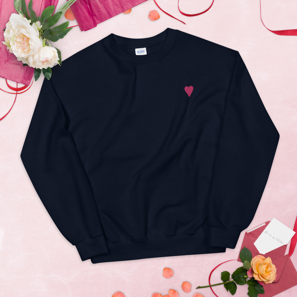 Heart Sweatshirt Cute Embroidered Heart Pullover Crewneck for Women