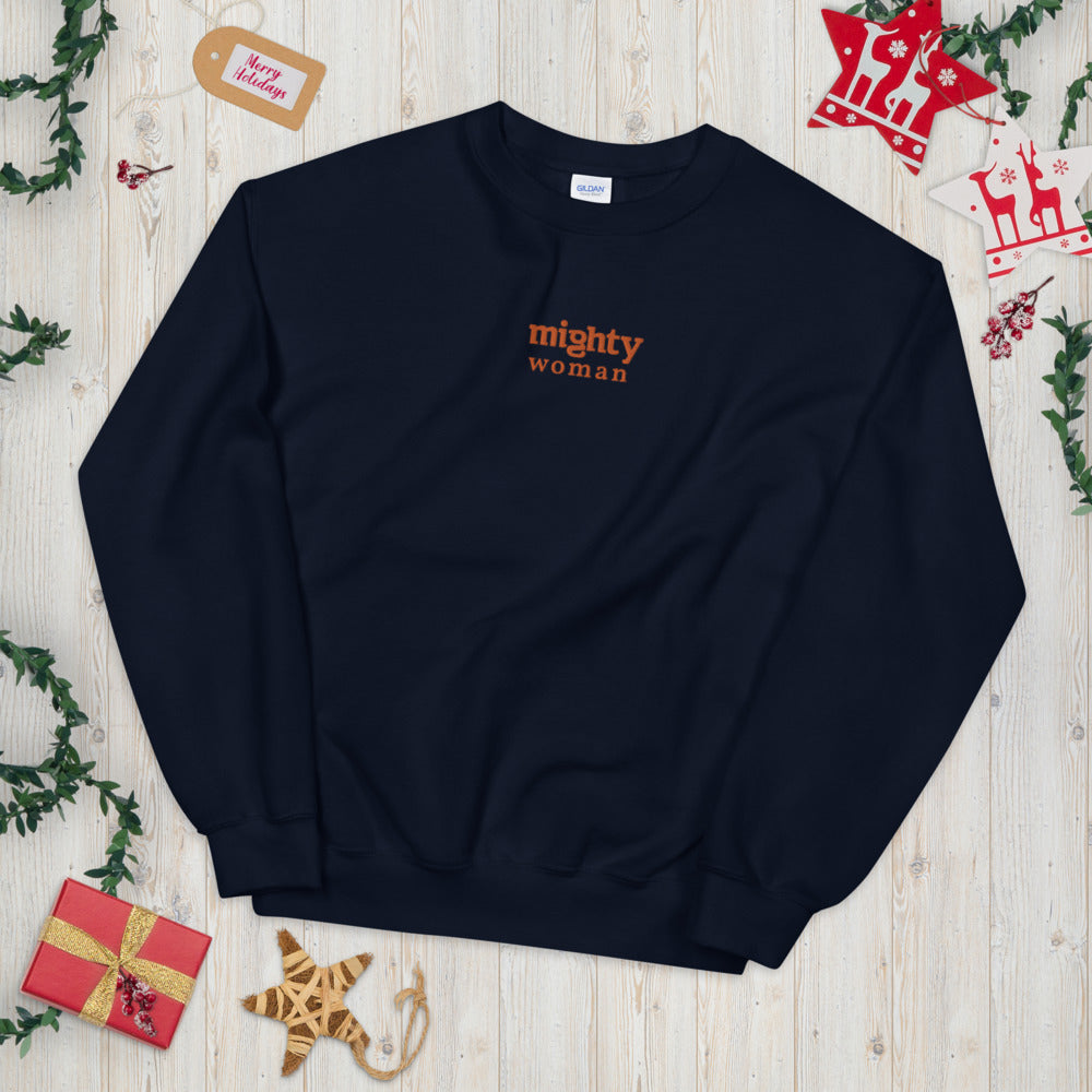 Mighty Woman Sweatshirt Embroidered Empowered Woman Crewneck