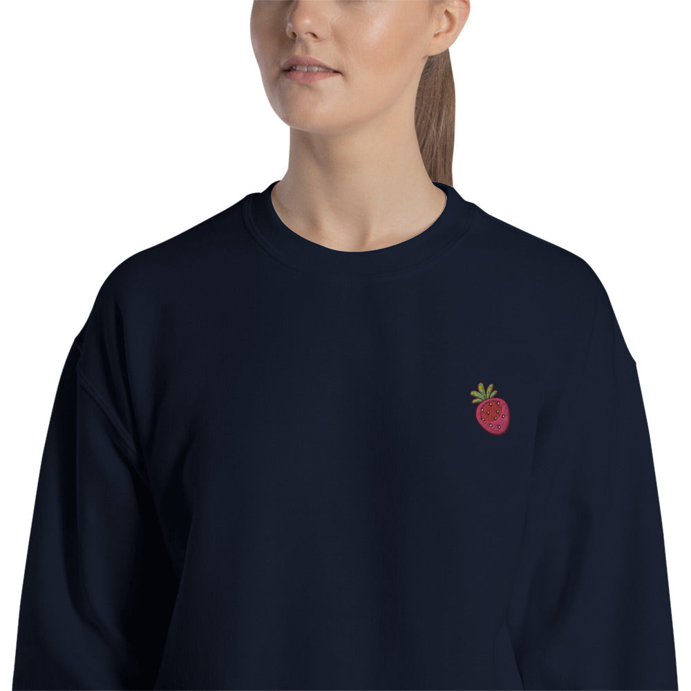 Strawberry Bite Embroidered Pullover Crewneck Sweatshirt