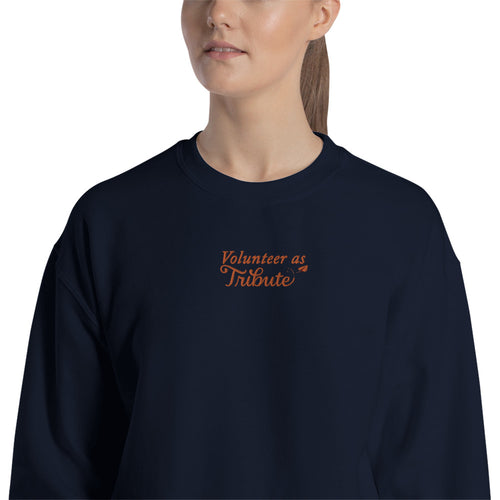 I Volunteer As Tribute Meme Embroidered Pullover Crewneck Sweatshirt