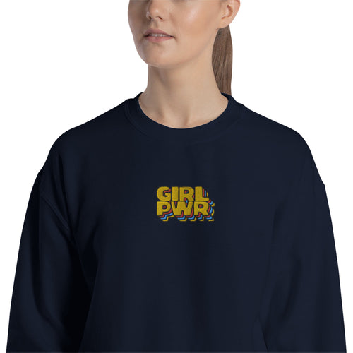 Girl PWR Sweatshirt Embroidered Encouraging Girl Power Pullover Crewneck