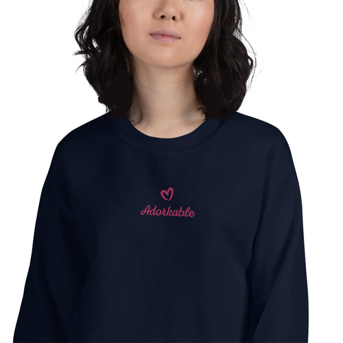 Adorkable Sweatshirt Cute Embroidered Adorkable Girl Pullover Crewneck