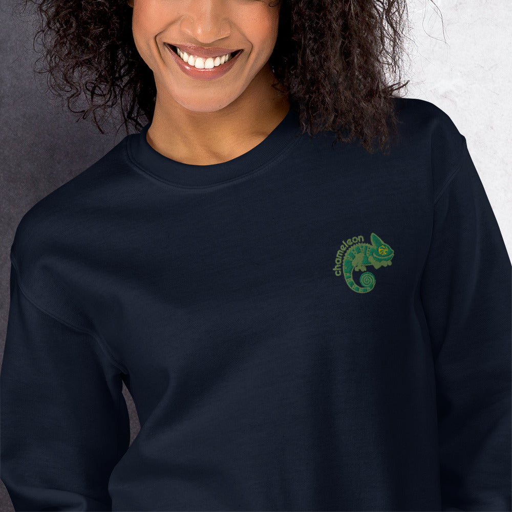 Embroidered Chameleon Sweatshirt | Green Chameleon Pullover Crewneck