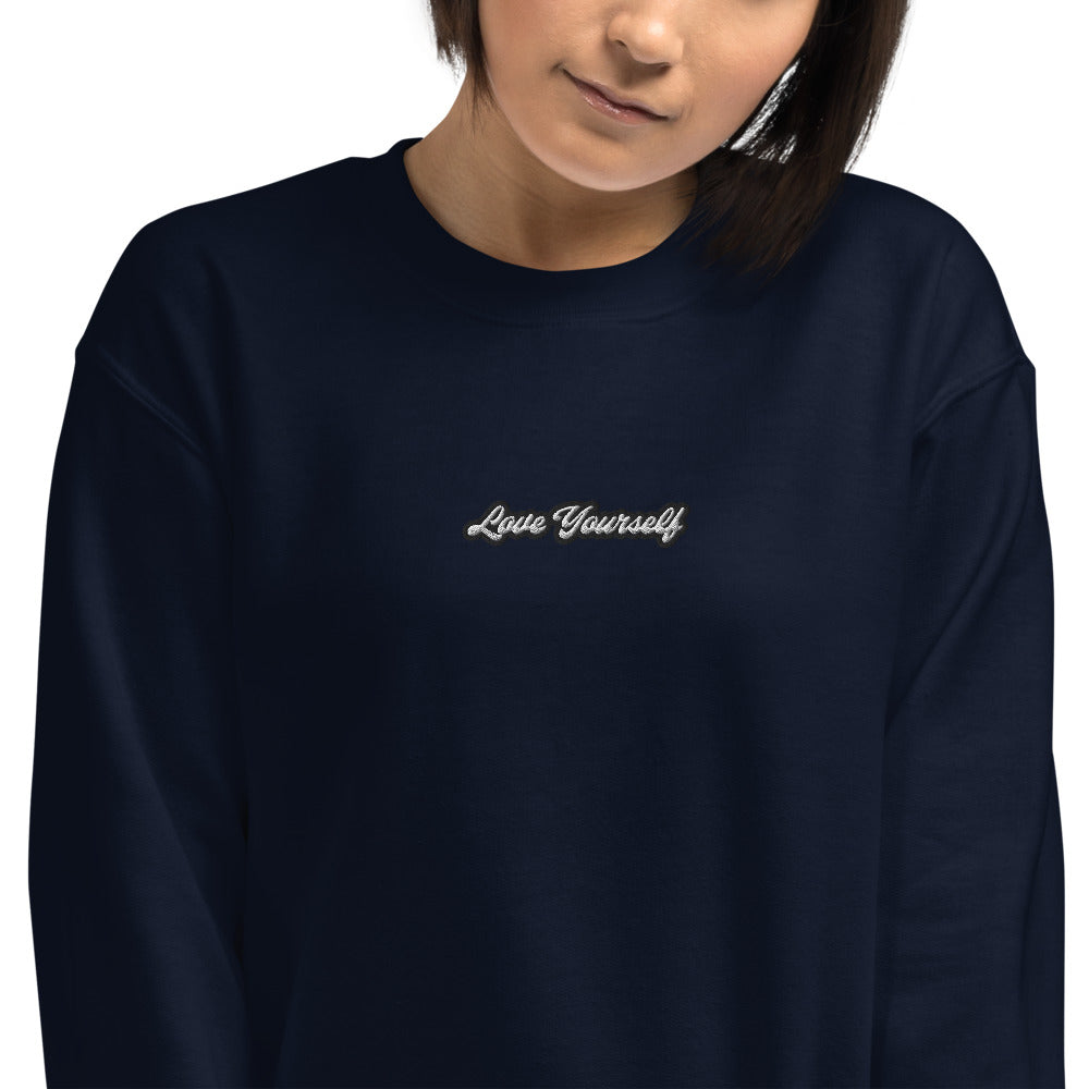 Love Yourself Embroidered Pullover Crewneck Sweatshirt For Women