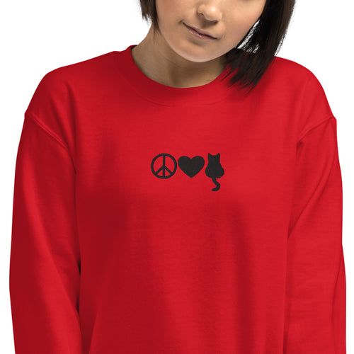 Peace Love Cats Sweatshirt Embroidered Pullover Crewneck