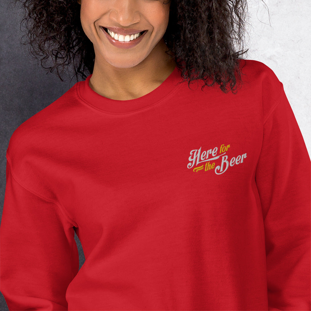 Here For The Beer Sweatshirt | Embroidered Beer Party Lover Pullover Crewneck