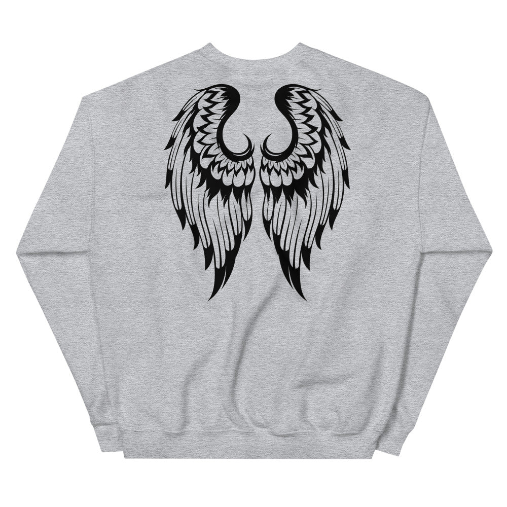 Angel Wings Back Print Crew Neck Sweatshirt for Women