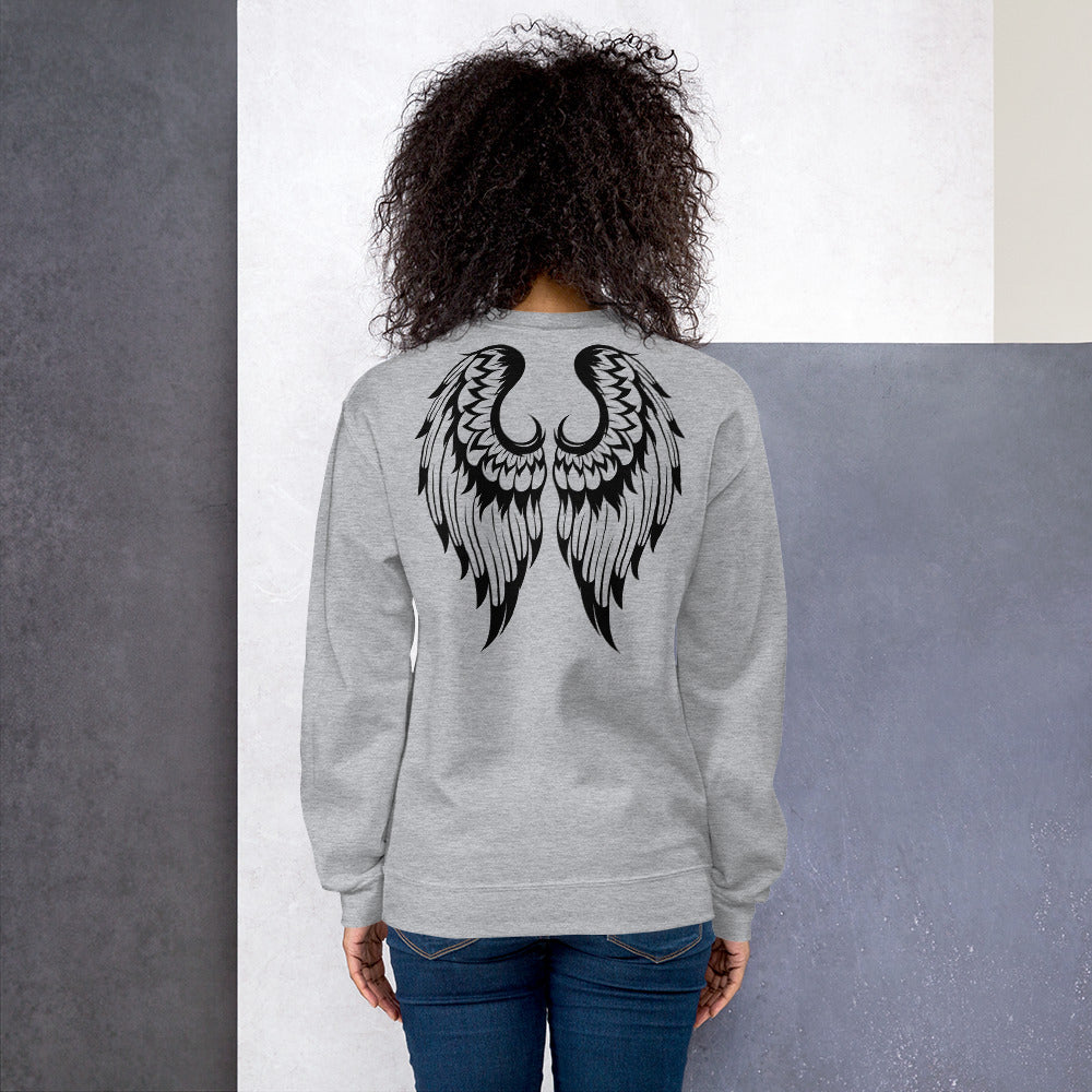 Angel Wings Back Print Crew Neck Sweatshirt for Women