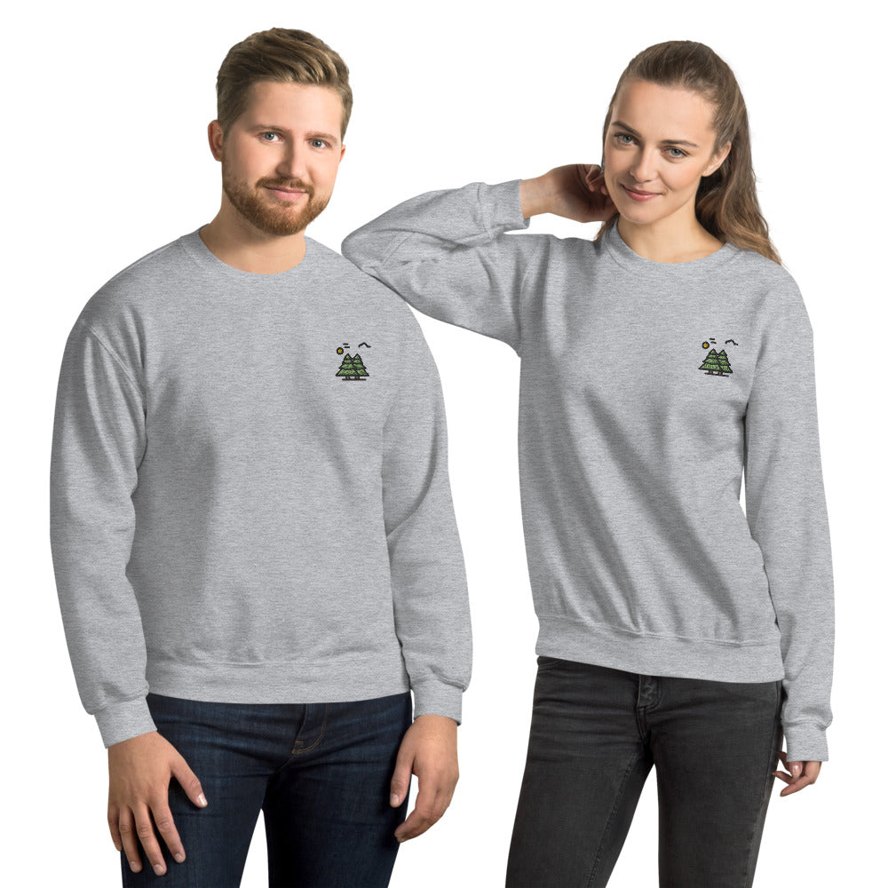 Pine Trees Sweatshirt Embroidered Outdoor & Nature Pullover Crewneck