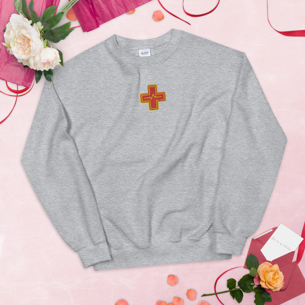 Red Cross Pulse Sweatshirt Embroidered Pullover Crewneck for Doctors