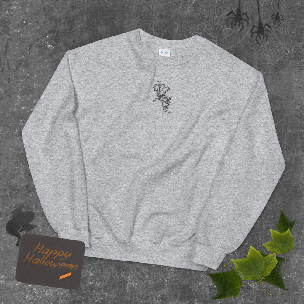 Devil and The Angel Embroidered Pullover Crewneck Sweatshirt