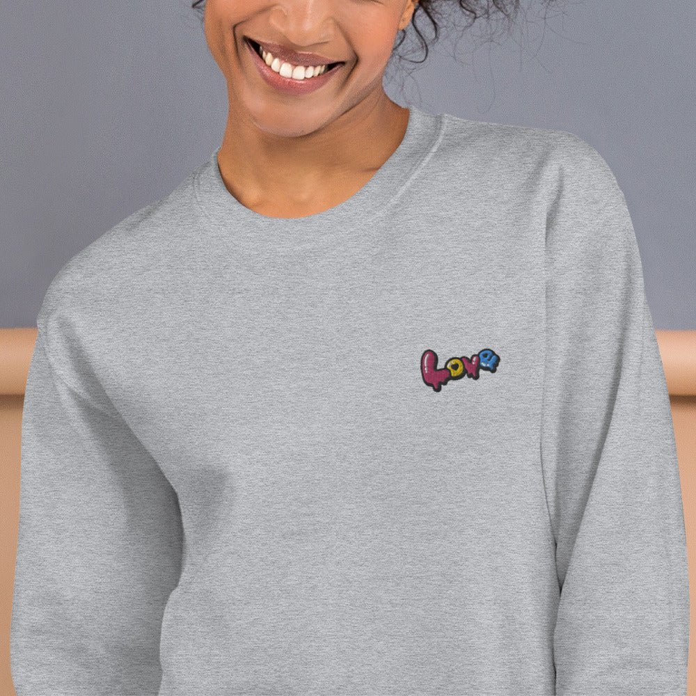 Love Embroidered Pullover Crewneck Sweatshirt for Women