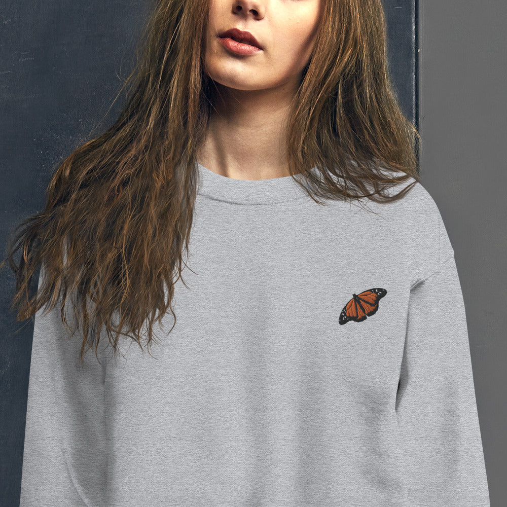 Butterfly Embroidered Pullover Crewneck Sweatshirt for Women